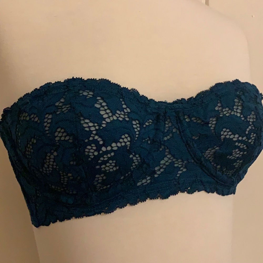 Free People Dark teal blue lace strapless bra